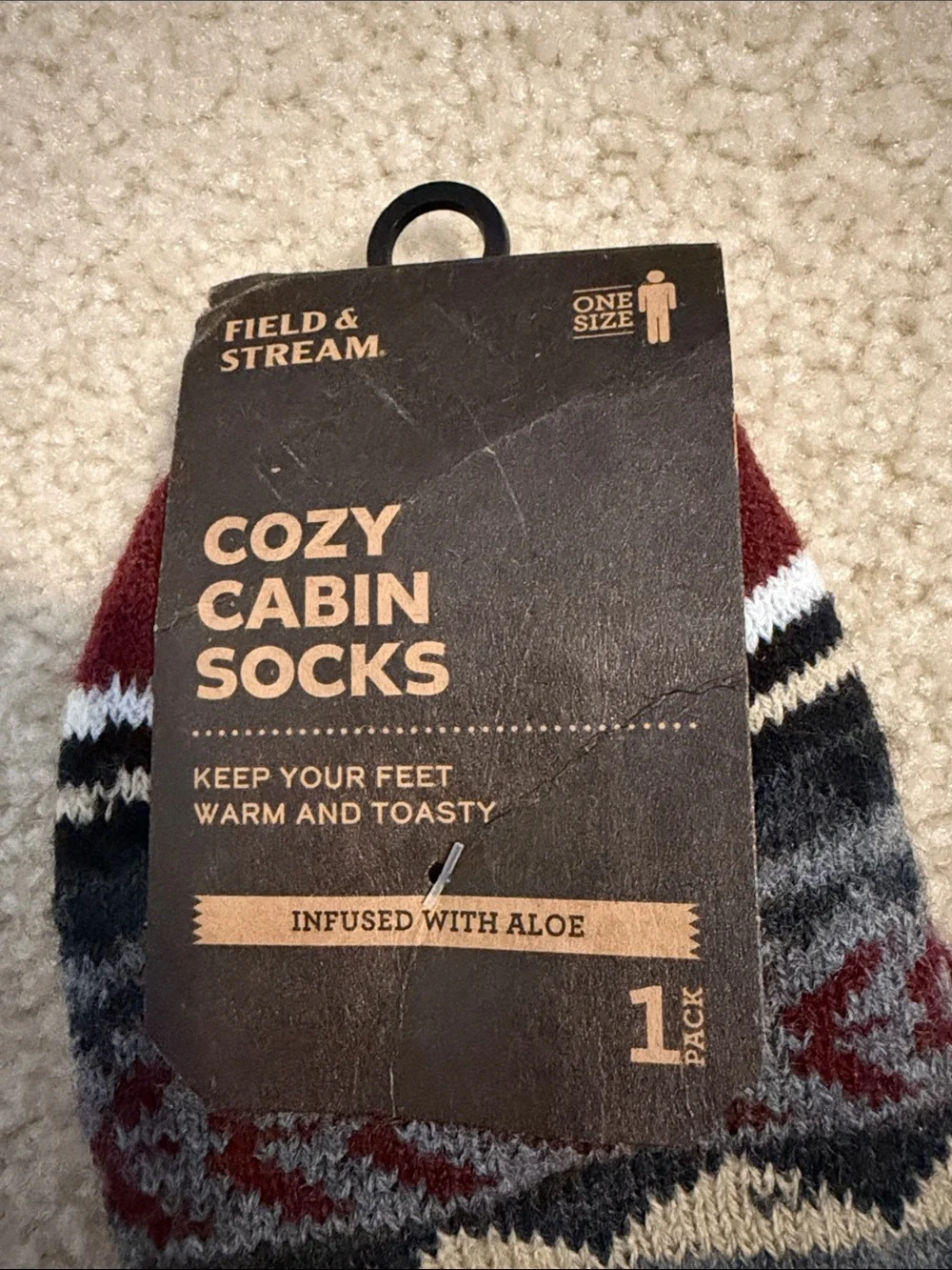 Field & Stream Cozy Cabin Patterned Crew Socks - Gray, Burgundy & Cream